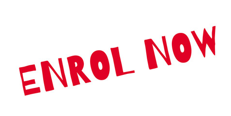 Enrol Now rubber stamp. Grunge design with dust scratches. Effects can be easily removed for a clean, crisp look. Color is easily changed.
