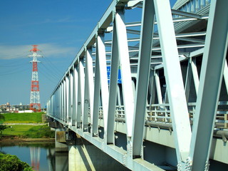 Naklejka premium 江戸川に架かる葛飾大橋風景