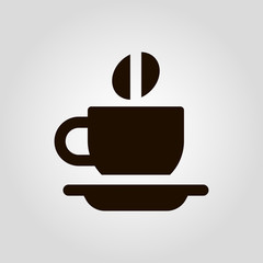 Coffee mug or cup with beans isolated flat vector icon