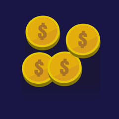 Gold coins vector icons, golden coins stacks and heaps. on blue background. illustration. logo. Symbols