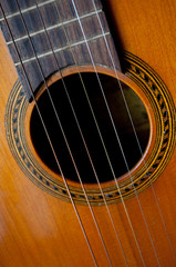 Obraz premium Wooden guitar. Close-up of guitar