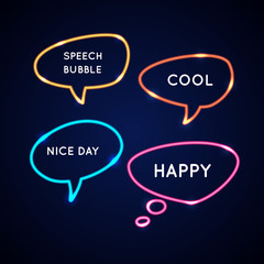 Set neon speech bubbles and blank template for quotes.