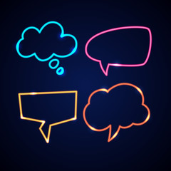 Set neon speech bubbles and blank template for quotes.