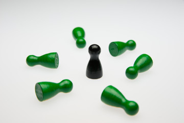 Green and black ludo dice on white background