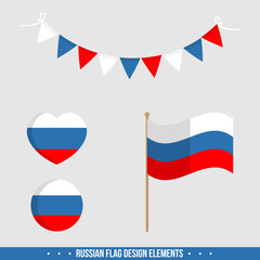 Set, collection of vector icons, design elements with russian flag.