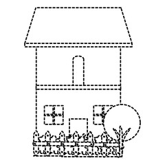 beautiful house building with trees and fence