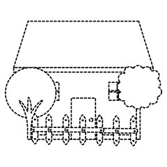 beautiful house building with trees and fence