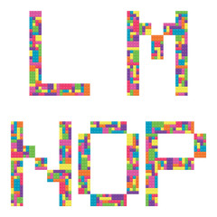 L, m, n, o, p alphabet letters from children building block icon set