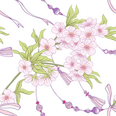 Seamless pattern with Japanese blossom sakura. Vector stock illu