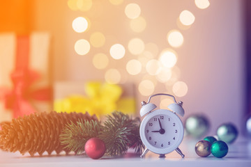 Vintage Alarm clock with Christmas gift and Ligths