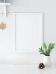  mock up posters in living room Christmas interior. Interior scandinavian style. 3d rendering, 3d illustration	