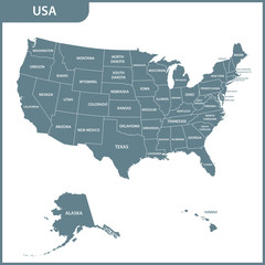 Fototapeta na wymiar The detailed map of the USA with regions. United States of America.