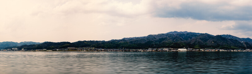 Panorama view of Japanese coastal village