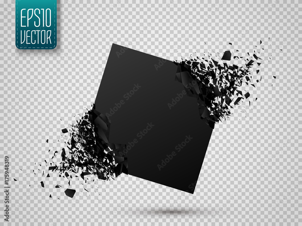 Poster black square with debris isolated. abstract black explosion. vector illustration