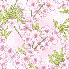 Seamless pattern with Japanese blossom sakura. Vector stock illu