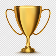 Winner cup isolated. Golden trophy on transparent background. Vector.