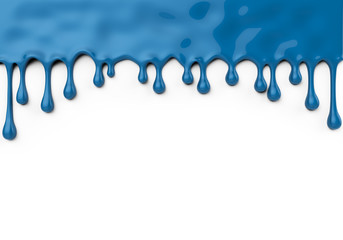 Blue paint dripping on white wall