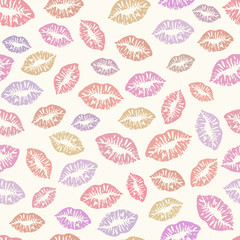 Kisses seamless background pattern. Traces of lipstick, lips, romantic texture