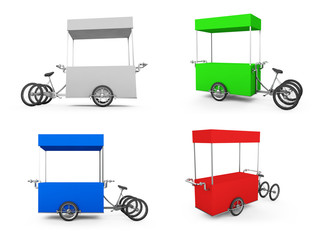 Vintage ice cream bicycle cart bus 3d illustration.