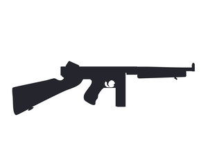 american submachine gun silhouette isolated on white