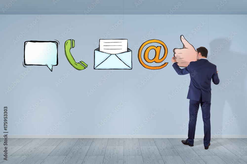 Poster businessman drawing e-mail sketch on a wall 3d rendering