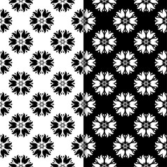 Black and white floral seamless patterns. Set of backgrounds