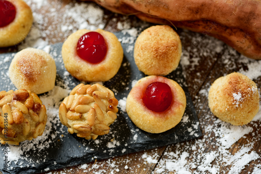 Sticker panellets, typical confection of Catalonia, Spain