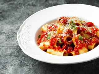 rustic italian rigatoni pasta in tomato sauce