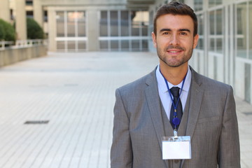 Cute entrepreneur isolated in office space