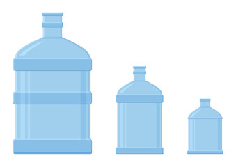 Set isolated blue plastic transparent bottles for water, vector illustration
