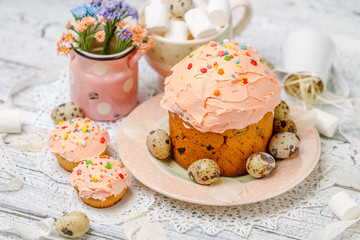 Traditional Easter cake and cupcakes