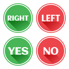 Set red and green icons buttons. Right and left. Yes and no. Vector illustration.