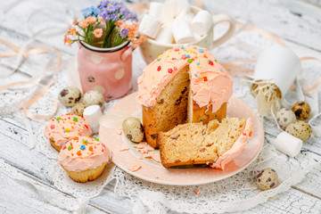 Traditional Easter cake and cupcakes