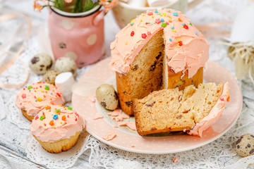 Traditional Easter cake and cupcakes
