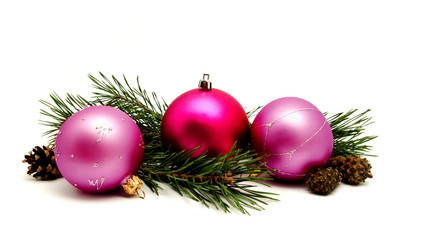 Christmas decoration lilac magenta balls with fir cones