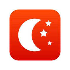Moon and stars icon digital red