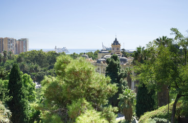 Fototapeta na wymiar City Hall in Malaga, Andalucia, Spain. View from the Gibralfaro castle 
