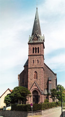 Fototapeta na wymiar Typical catholic church building in a small town in Germany