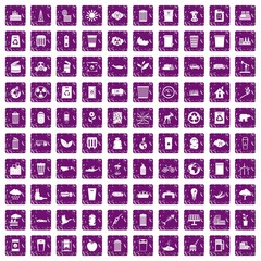 100 ecology icons set grunge purple