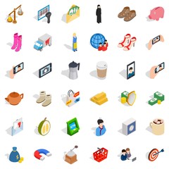 Girl icons set, isometric style