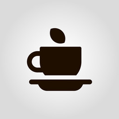 Coffee mug or cup with beans isolated flat vector icon