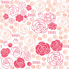 hand drawn roses floral seamless pattern