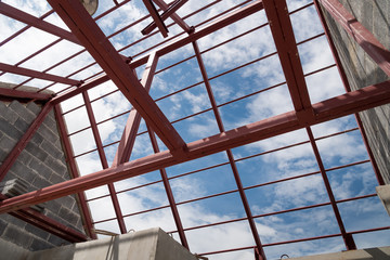 Steel roof frame of building.