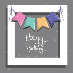 happy birthday card with decorative pennants icon colorful design vector illustration