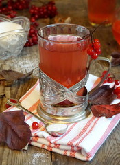 Sweet tea from berries of viburnum. A drink of viburnum.