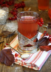 Sweet tea from berries of viburnum. A drink of viburnum.