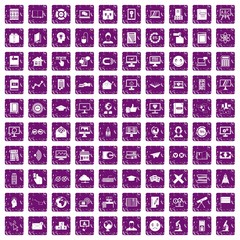 100 e-learning icons set grunge purple