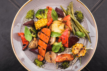 grilled vegetable, tasty barbecue food plate