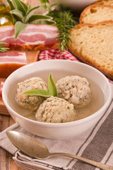 Canederli pasta with bacon. 