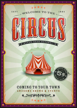 Vintage Circus Poster With Sunbeams